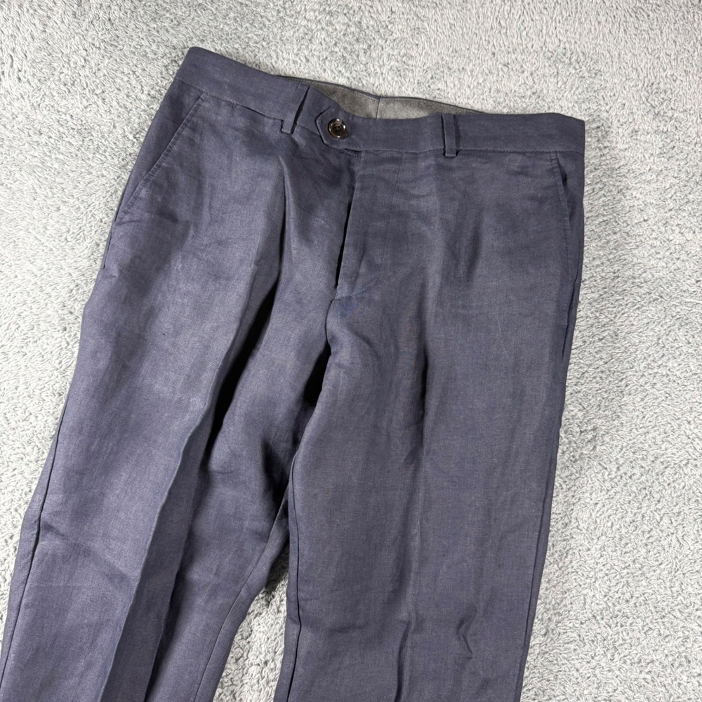 Todd Snyder Trousers Men 32x30 Navy Blue 100% Hemp Dress Pants Made in Portugal